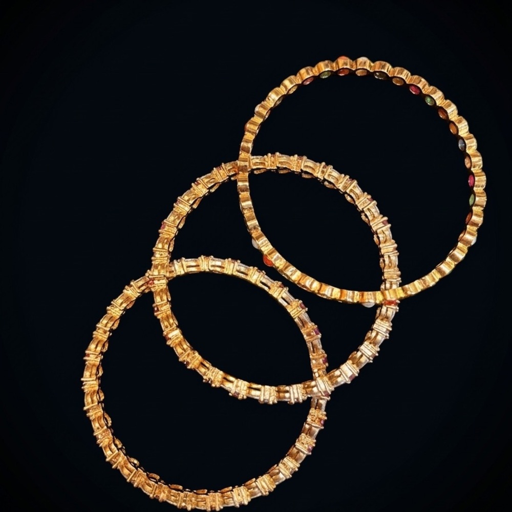 BUNDLE: 3 PC Gemstone Gold Bangles | Ruby & Multi-Color